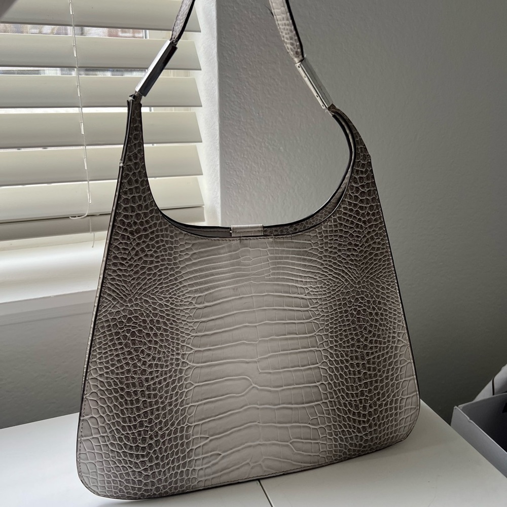 Calvin Klein Croc-Embossed Shoulder Bag in Light Gray